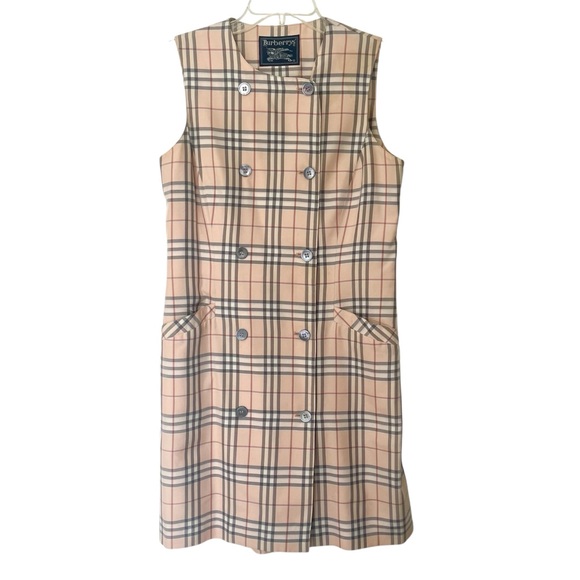 Vintage BURBERRYS’ Classic Checks Plaid 100% Silk Sleeveless Dress - Picture 1 of 7